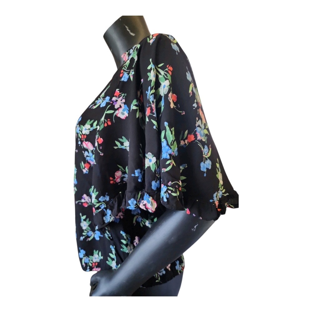 Anthropologie Romantic Ruffle Blouse Black Floral S - Picture 14 of 16